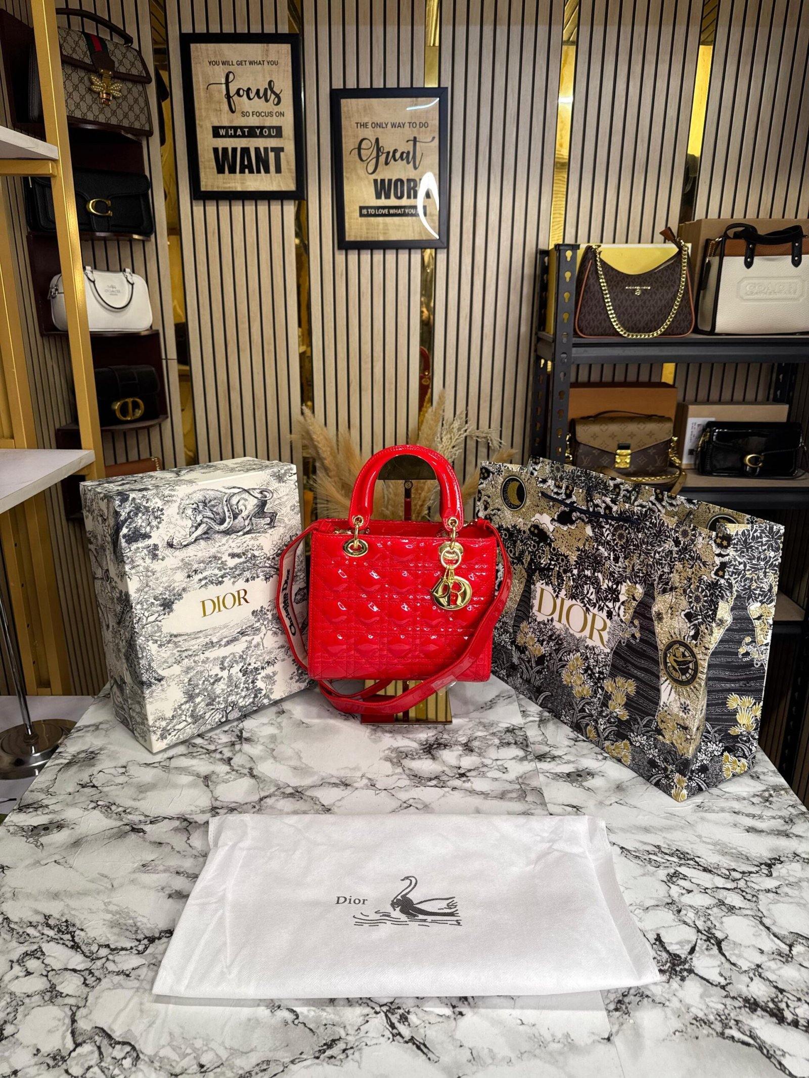 CHRISTIAN DIOR LADY PREMIUM BAG WITH OG BOX AND CARRY BAG