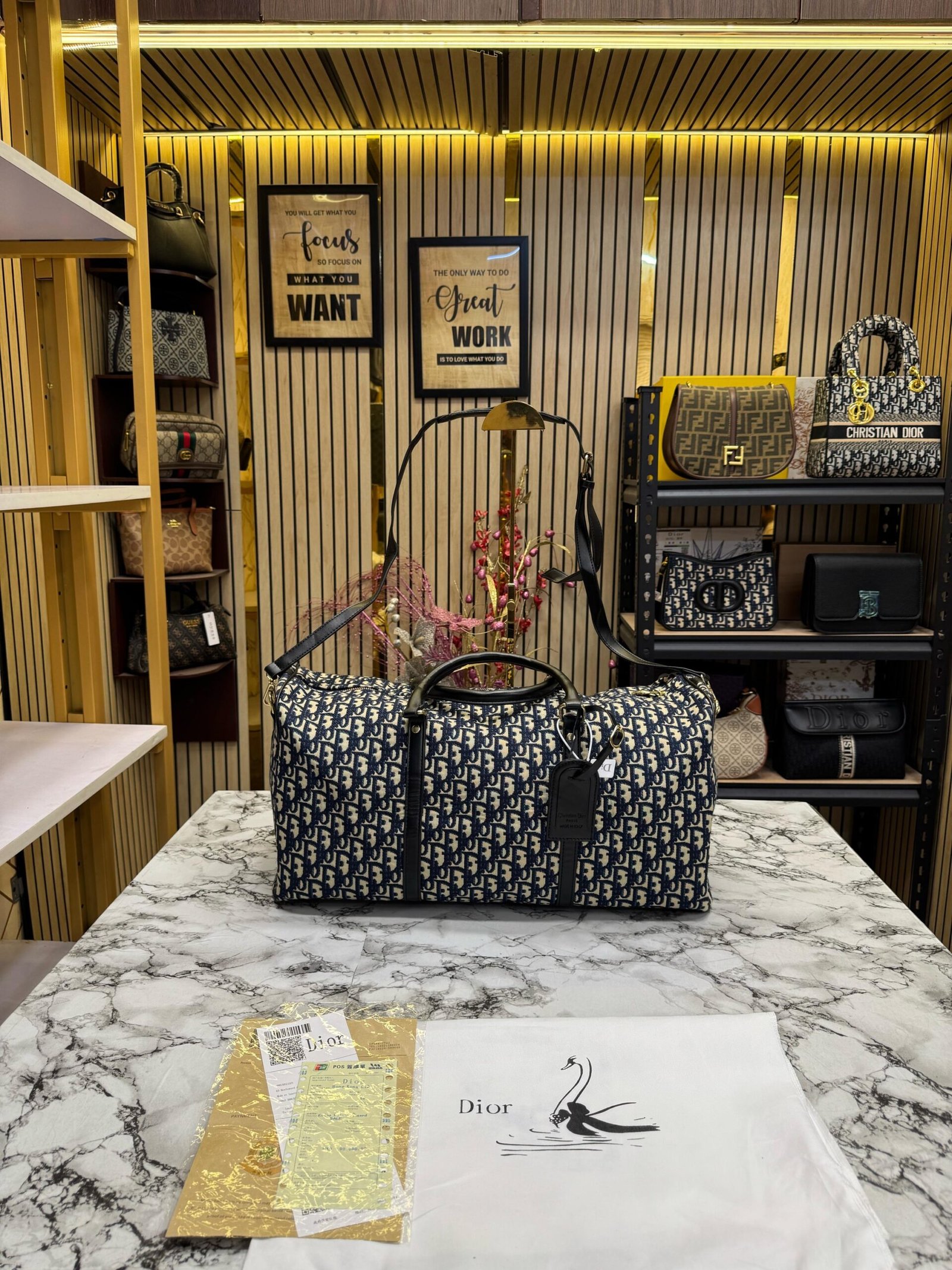 CHRISTIAN DIOR DUFFLE PREMIUM BAG WITH ORIGINAL DUST BAG AND CARRY BAG