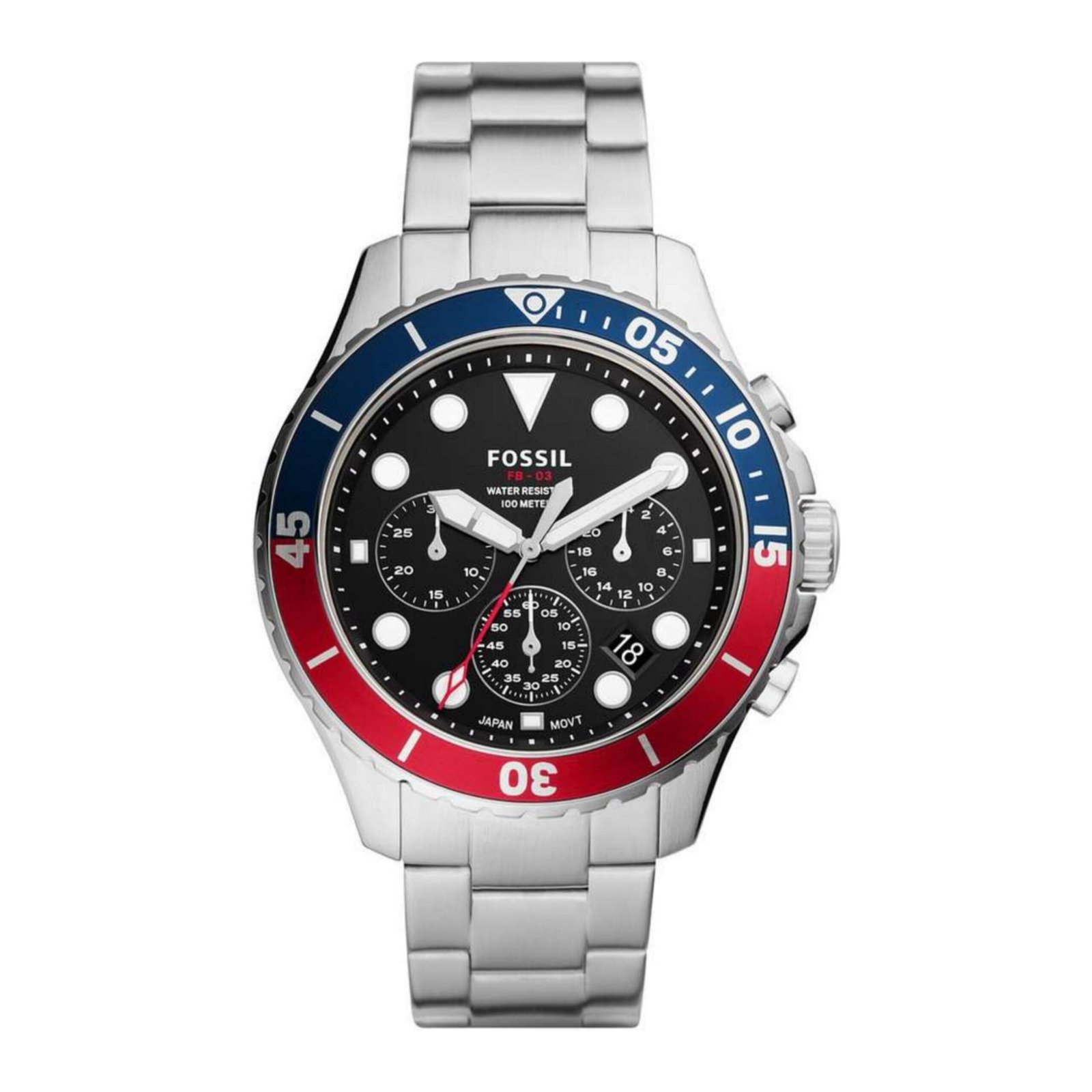 Fossil Fb 03 Silver Red Metal Watch